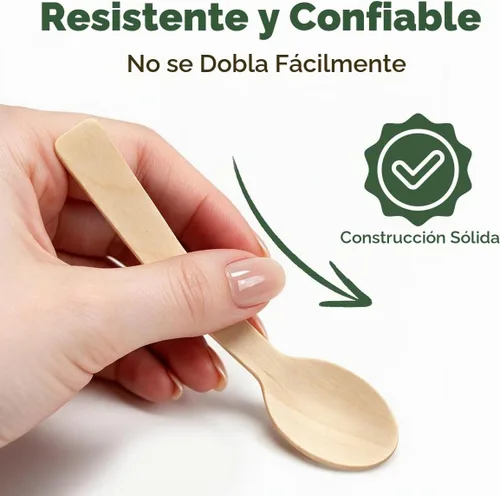 Vista 5 de LotFancy Mini Cucharas de Madera, Paquete de 100, 4 Pulgadas de Largo, Cucharas Desechables de Degustación y Muestreo, Cucharas Degustadoras