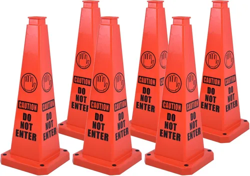 Vista 10 de Conos de precaución de 26.5 pulgadas, letreros de seguridad visibles de 4 lados con base de goma pesada, advertencia para prevención de resbalones