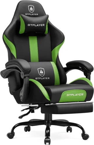 Vista 17 de GTPLAYER Silla de juegos con cojín de resorte de bolsillo, silla de oficina de cuero con respaldo alto ergonómico y soporte lumbar para aliviar