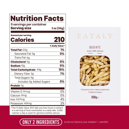 Vista 2 de Eataly Fideos italianos de pasta busiate – Caja de 17.64 oz (17 onzas) – Auténtico trigo duro sémola – Hecho en Italia – Pasta seca para comidas