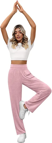 Vista 4 de Neer 3 piezas de pantalones de yoga de pierna ancha para mujer, cómodos, holgados, de cintura alta, pantalones deportivos casuales
