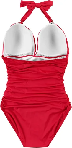 Vista 67 de RXRXCOCO - Traje de baño fruncido de una pieza, con cuello en V, para mujer, con control de abdomen y cuello halter