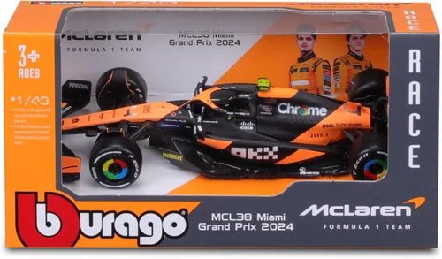 Vista 6 de Bburago Escala 1/43 Fórmula 1 McLaren F1 MCL38 Colección Grand Prix de Miami - #4 Lando Norris