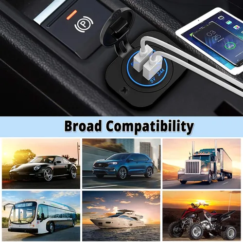 Vista 4 de Toma USB Doble de 12V Salida Marina con Interruptor Puerto USB para Carrito de Golf Montaje de Cargador de Coche de 12 Voltios DC Adaptador