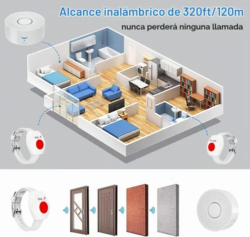 Vista 5 de Buscapersonas con WiFi para cuidadores, botón de llamada, alarma inalámbrica para enfermeras, campana de llamada, localizador de alerta