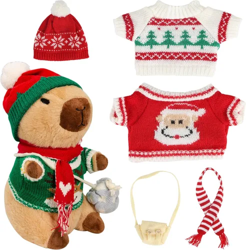 Vista 16 de Capybara - Lindo peluche de peluche para niños y niñas, juego de 10 piezas, 9 prendas y accesorios, juguete de peluche Kawaii, peluche suave