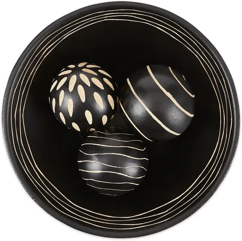 Vista 2 de Gifts & Decor, centro de mesa decorativo de artesano, cuento y pelota, Madera, Negro, diseño 1