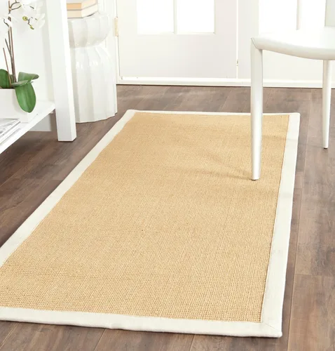 Vista 48 de Alfombra de sisal Safavieh, de color maíz y negro, tejida a mano, de la colección de fibras naturales; 5 x 8 pulgadas, NF441A, Tela, Gris / Gris