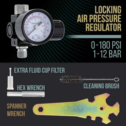 Vista 4 de TCP Global Pistola de pulverización profesional HVLP de 0.071 in - Kit de pistola de pintura automática de alimentación por gravedad para capa base
