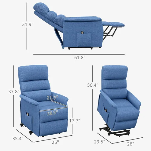 Vista 3 de HOMCOM Silla reclinable con elevación eléctrica para adultos mayores, fácil de montar, silla reclinable de tela para adultos, sofá reclinable