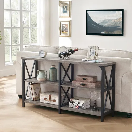 Vista 7 de LVB Mesa de sofá rústica, mesa consola de granja para sala de estar, mesa de entrada de pasillo con almacenamiento, mesa de entrada para vestíbulo