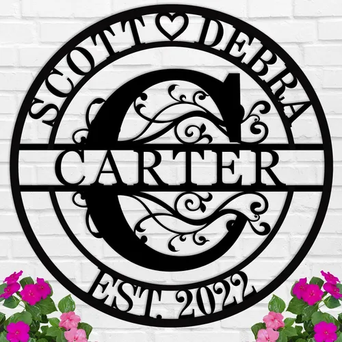 Vista 13 de Regalos de boda para parejas 2025, carteles personalizados con apellidos para el hogar, carteles de metal personalizados, decoración de pared