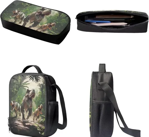 Vista 37 de HUGS IDEA Juego de 3 bolsas escolares con aislamiento térmico para el almuerzo, estuche para lápices