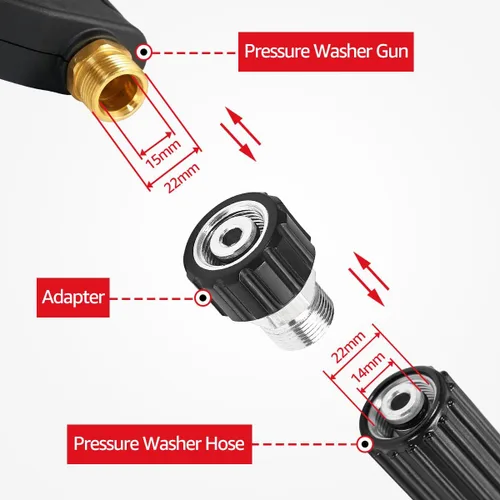 Vista 2 de YAMATIC Adaptador para lavadora a presión, métrica M22-0.551 in macho a M22-0.591 in hembra, conecta la manguera de lavadora a presión M22-0.551 in