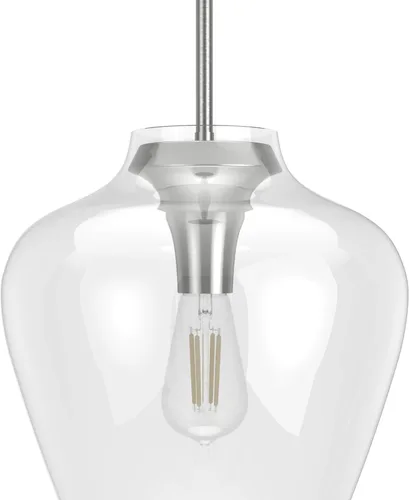 Vista 4 de Hunter - Vidria - Lámpara colgante de 1 luz de níquel cepillado, tamaño mediano, regulable, estilo formal, con forma de campana, para dormitorios