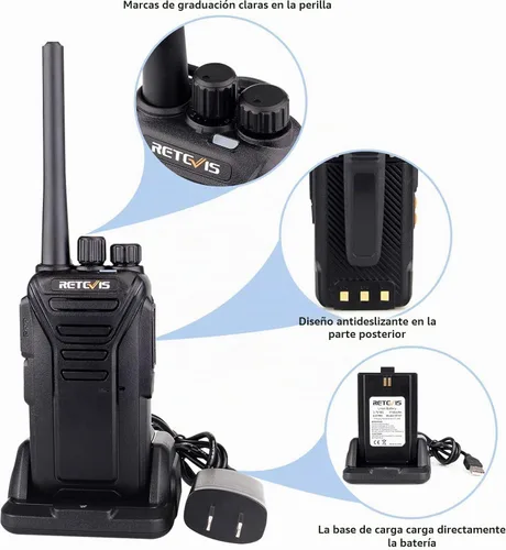 Vista 9 de Retevis Walkie Talkies RT27, radio bidireccional con micrófono de altavoz de hombro, radios de 2 vías de largo alcance, base de carga USB, alarma