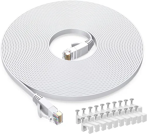 Vista 10 de BUSOHE Cable Ethernet Cat6 de 20 pies, color blanco, Cat-6 plano RJ45 para computadora, Internet LAN, red Ethernet, cable de conexión Ethernet - 20