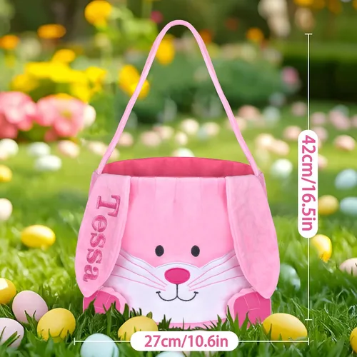 Vista 16 de Cesta de Pascua personalizada para niños, conejo rosa 019B-Rosa
