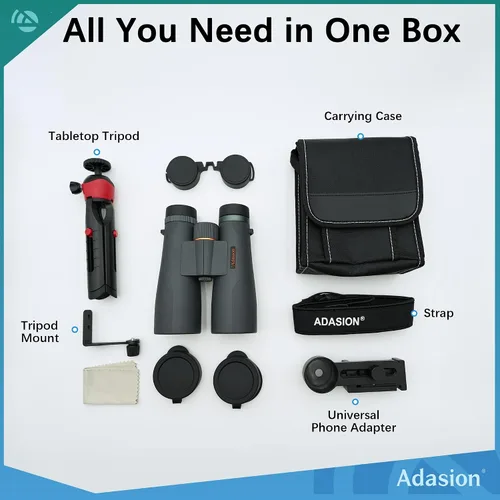 Vista 8 de Adasion 15x56 Binoculares UHD para adultos de alta potencia con adaptador de teléfono y trípode, prismáticos super potentes BAK4 resistentes al agua