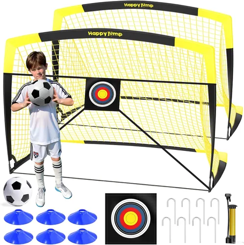 Vista 11 de Happy Jump Portable Soccer Goal 7x5 & 5x3.6 FT, Large-Frame Training Net Great for Kids Ages 6-14 Skill Development, Ideal for Backyard Park