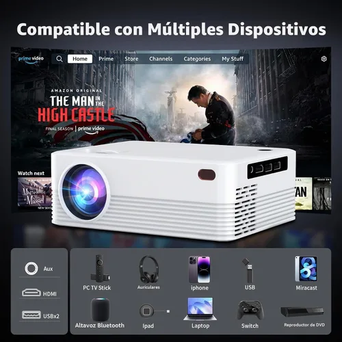 Vista 7 de Mini proyector para iPhone, proyector portátil 1080P soporte y altavoz