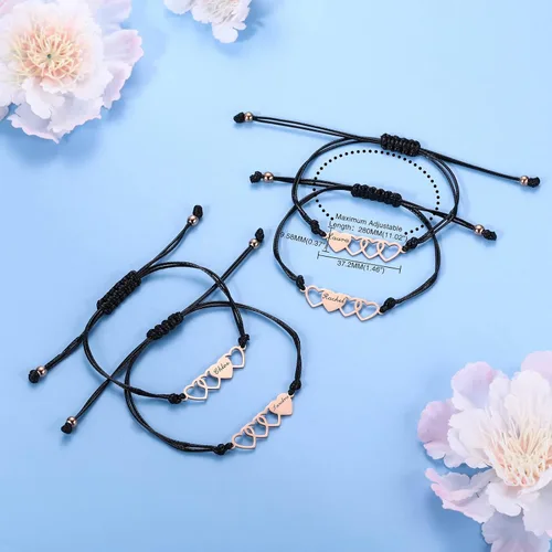 Vista 6 de Juego de pulseras de corazón a juego con nombre personalizado de 234 piezas, acero inoxidable, mejor amiga, regalo de amistad para hermanas, mejores