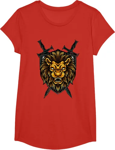 Vista 40 de Camiseta con diseño de caballero medieval renacentista, con diseño de espada de león, Negro, S