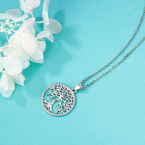 Vista 4 de Aniu Collar de plata para mujeres y niñas colgante de árbol de la vida familiar de plata de ley con caja de regalo de joyería fina cadena de 18