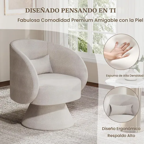 Vista 7 de Silla Giratoria de Barril, Sillas Giratorias de Acento Tapizadas para Acurrucarse para Sala de Estar, Cómodo Sillón Giratorio Redondo Pequeño