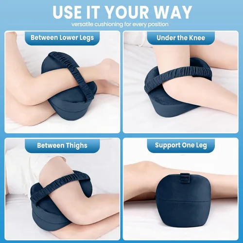 Vista 5 de Almohada de rodilla para personas que duermen de lado con correa, almohada de espuma viscoelástica de apoyo para las piernas para dormir de lado