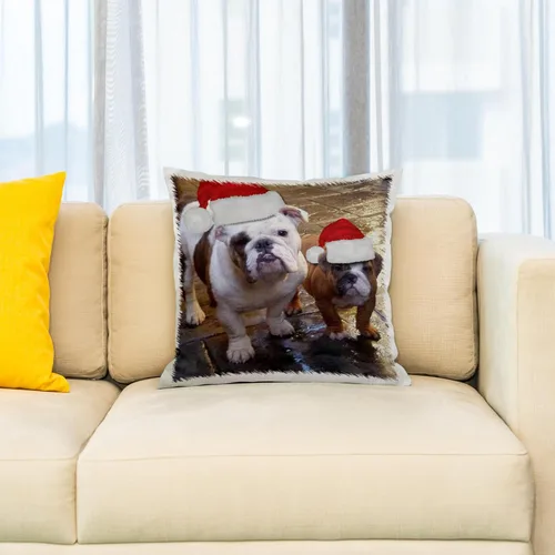 Vista 2 de 3dRose pc_63087_1 Bulldog Inglés Navidad con Santa Sombreros-Funda de almohada, 16 x 16