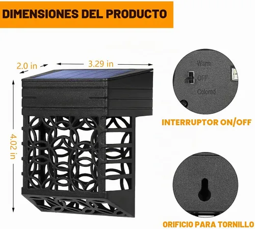 Vista 3 de GOODFOEVER Luces solares para terraza, paquete de 8 luces para valla con 2 modos de iluminación blanca cálida/RGB, luces solares para exteriores