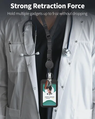 Vista 2 de Uniclife Cordón retráctil ajustable resistente para el cuello con carrete retráctil para insignias, hebilla de liberación rápida y longitud