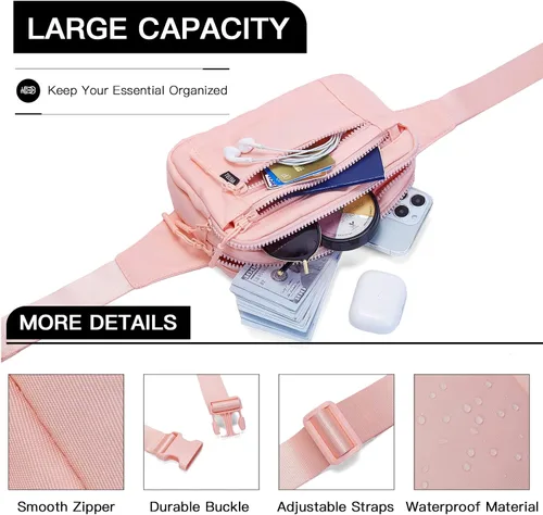 Vista 4 de Telena Riñoneras para mujeres y hombres, a la moda, con correas ajustables, 201-Rosa