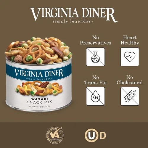 Vista 2 de Virginia Diner - Mezcla de bocadillos Wasabi 14oz Lata resellable de la mezcla perfecta para bocadillos, compartir o regalar
