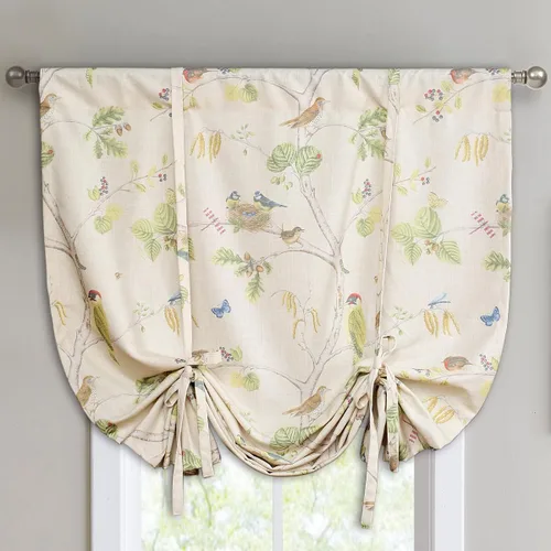 Vista 12 de VOGOL Cenefa de estilo rústico para filtrar la luz, con bolsillo para barra, cortina de cenefa de campo con estampado de pájaros para cocina, 52 x