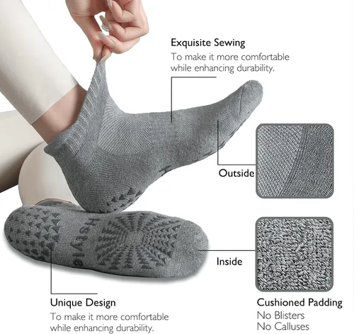 Vista 2 de Hstyle 6 pares de calcetines de yoga con agarres para mujeres y hombres, ideales para ballet, entrenamiento descalzo, calcetines antideslizantes