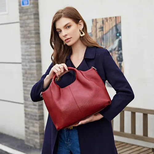 Vista 2 de Iswee Bolso bandolera de cuero genuino con asa superior para mujer
