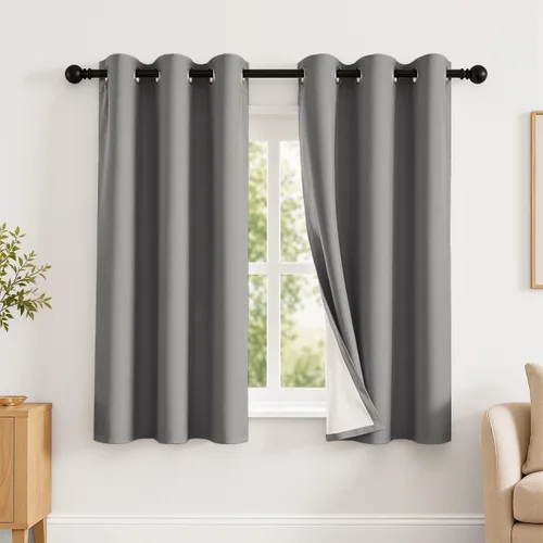 Vista 82 de 2 paneles de cortinas 100% opacas, de peso medio, con aislamiento térmico y ojales para dormitorio, sala de estar, tratamiento de ventana