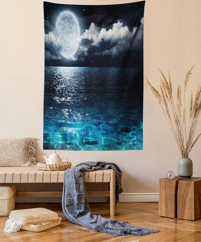 Vista 50 de Ambesonne Tapiz de paisaje, lago y pico glaciar nevado en Estados Unidos, ilustración de bosque de pinos altos, colgante de pared para dormitorio