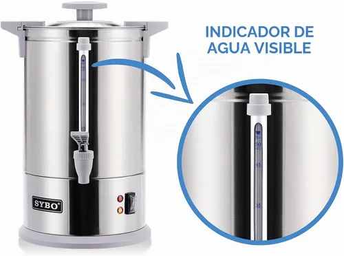 Vista 3 de SYBO SR-CP-100B - Cafetera de percolar de acero inoxidable de grado comercial Urna de agua caliente para hostelería, 100 tazas 16 L, gris