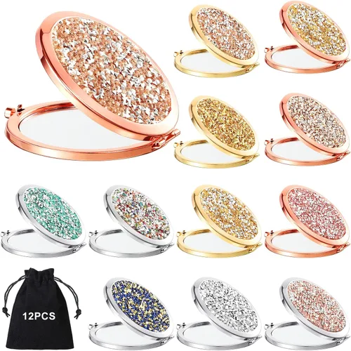 Vista 9 de Cindeer 12 Piezas Espejo Compacto Pequeño Plegable Espejo de Bolsillo Redondo de Maquillaje de Mano Espejo Cosmético de Aumento con Rincón
