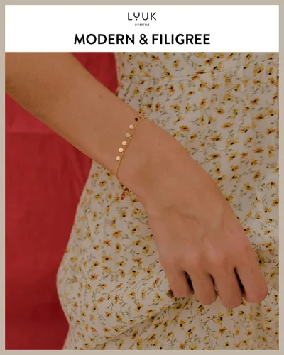 Vista 2 de LUUK LIFESTYLE Pulsera de acero inoxidable con colgante y tarjeta de felicidad, filigrana y joyería minimalista para mujer, idea de regalo única