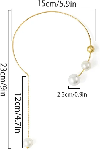 Vista 7 de Gargantilla de metal con perlas abiertas, collar ajustable con colgante de perlas elegante, collar de cadena para mujer