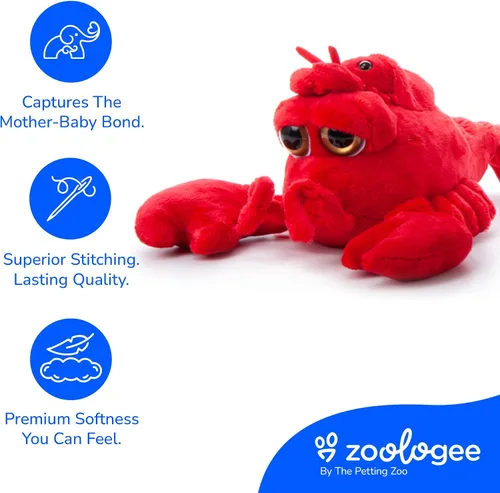 Vista 6 de The Petting Zoo Peluche de langosta para mamá y bebé, regalos para niños, animales del océano Pocketz, juguete de peluche de langosta de 15 pulgadas