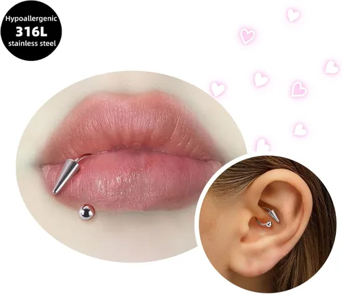Vista 4 de Zolure 16g Anillos de labio de herradura, joyería labret, anillo de barra de labio, anillo de pico, joyería de mordida de serpiente, pendientes