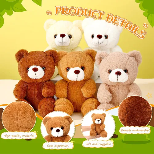 Vista 3 de HyDren 5 piezas de oso a granel, lindos juguetes de peluche de oso suave en 5 colores a granel para baby shower y suministros de fiesta de cumpleaños