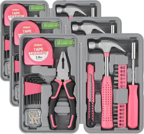 Vista 13 de Juego de herramientas Hi-Spec de 25 piezas, rosa, para el hogar, kit de bricolaje para mujeres. Juego de herramientas pequeñas y mini, básicas