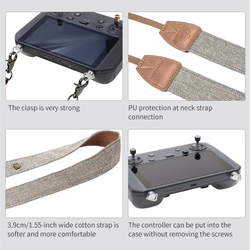 Vista 4 de Hanatora Correa de cuello con tornillos para DJI RC, RC Pro, controlador inteligente, Marrón