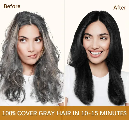 Vista 2 de Champú de tinte de coco para cabello castaño, color instantáneo 3 en 1, champú de tinte para mujeres y hombres